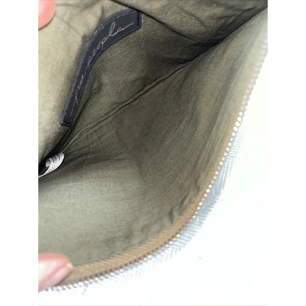 Free People Suede & Canvas Essential Clutch Wristlet Green/Black Trendy Casual